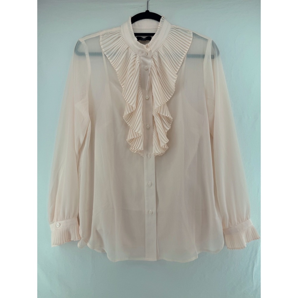 J.Crew Pleated Ruffle Bib Blouse Antique White Sheer Button Down 4